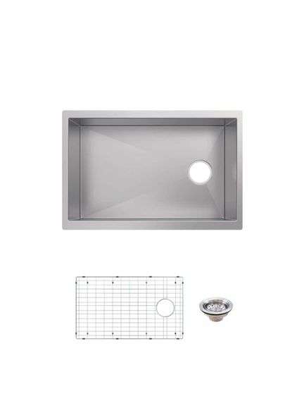 GLACIER BAY - Professional Zero Radius 27 in. Undermount Single Bowl 16 Gauge Stainless Steel Kitchen Sink with Accessories