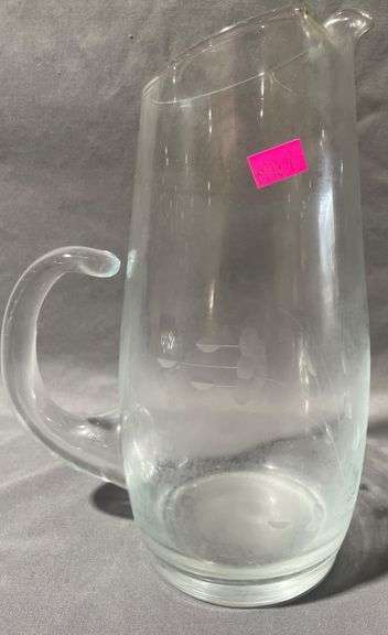 Clear Glass Pitcher with Curved Handle and Spout, 8″