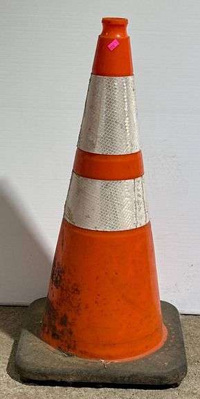 Orange Traffic Cone with Reflective Stripes and Rubber Base