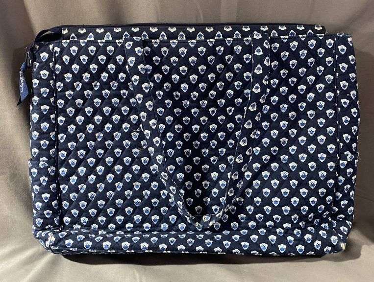 Vera Bradley Quilted Fabric Tote Bag with Blue and White Pattern, 15″