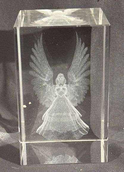 3D Etched Crystal with Angel Design in Original Giftco Box