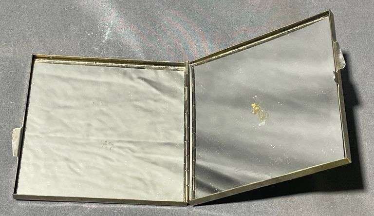 Metal Compact with Floral Enamel Design and Interior Mirror, 3″