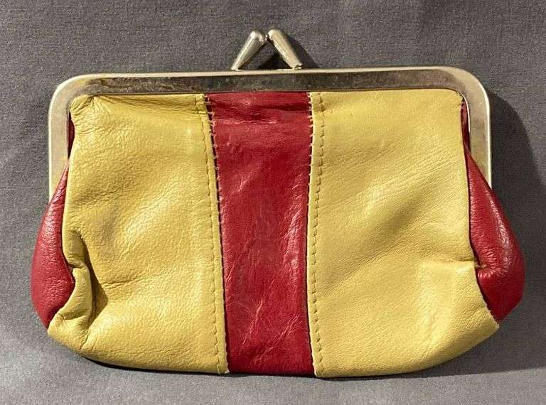 Roger Gindel Leather Coin Purse with Metal Frame and Dual Compartments