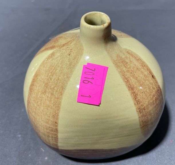 Takahashi San Francisco Pottery Bulb Vase with Striped Design, 3″