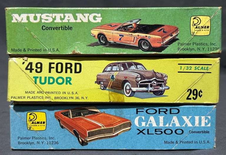 Palmer Plastics Plastic Model Kits: 49 Ford Tudor, Ford Galaxie XL500 Convertible, and Mustang Convertible, 1/32 Scale