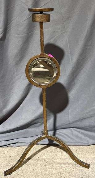 Metal Candle Holder With Circular Mirror and Tripod Base, 23″