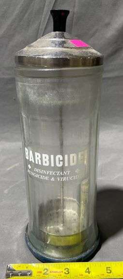Glass Barbicide Disinfectant Jar with Metal Lid and Internal Basket, 11″