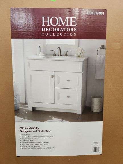 Home Decorators Collection
Sedgewood 36.5 in. W x 18.75 in. D x 34.375 in. H Single Sink Bath Vanity in White with Arctic Solid Surface Top