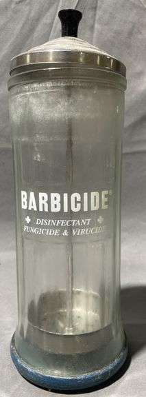 Glass Barbicide Disinfectant Jar with Metal Lid and Internal Basket, 11″