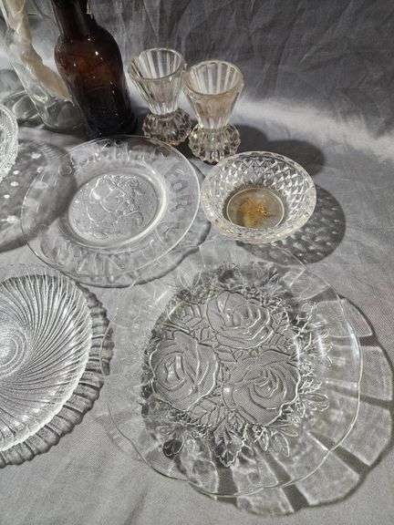 Glassware and Bottles with Pressed and Etched Designs