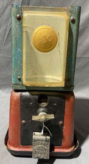 Metal and Plastic Coin-Operated Gumball Dispenser
