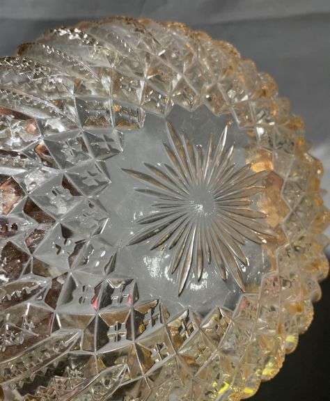 Glass Bowl with Gold-Tone Rim and Starburst Base, 6″