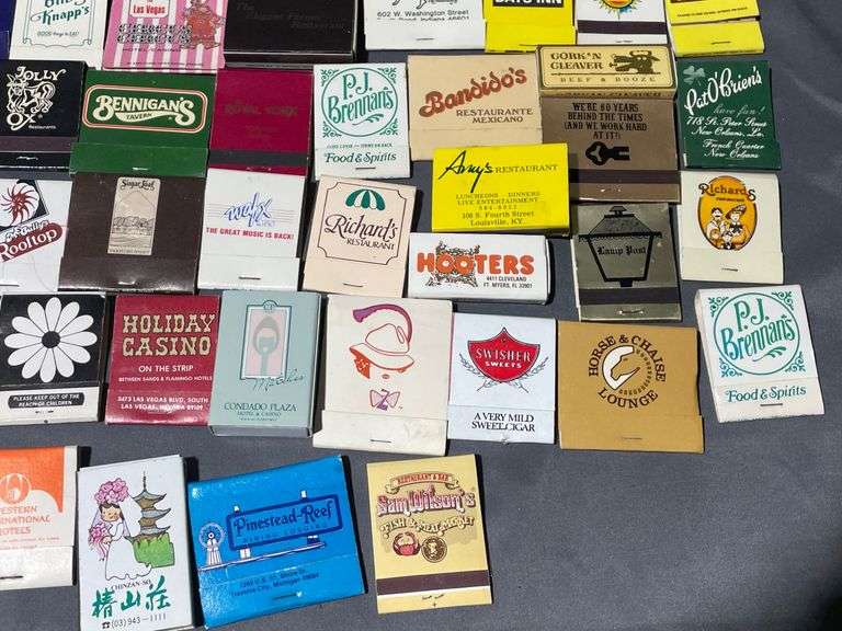 Matchbooks Featuring Restaurant, Hotel, and Business Branding Including: The ICe House, Beef House Covington, Indian, Bennigans Tavern & P.J. Brennans