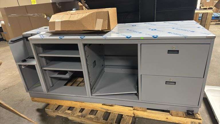 Metal storage cabinet with missing pieces 84”x34”x28” locked without keys