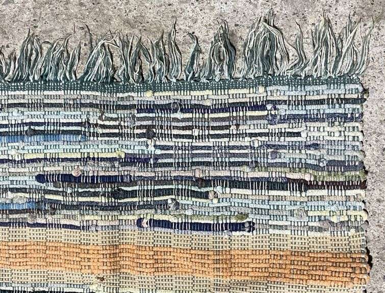 Hand-Woven Rag Rug with Multicolor Stripes, 23×38”
