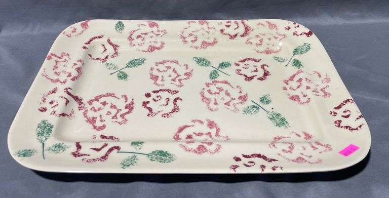 Hartstone Pottery Pink Cabbage Rose Serving Tray, 12×9″