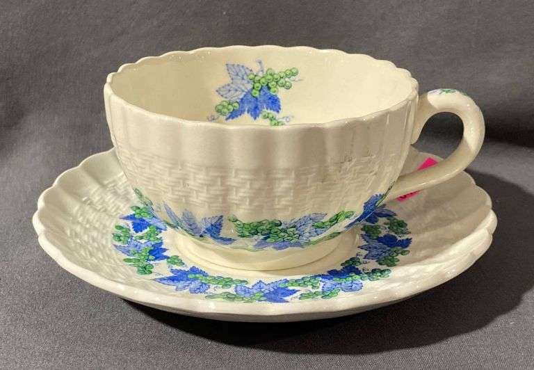 2 Copeland Spode Valencia Teacups with Saucers, Hairline Cracks