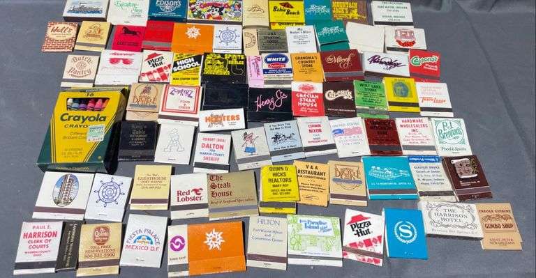 Matchbooks and Crayola Crayons Box Including Business Branding From: Robert Dalton for Warren County Sheriff, Hooters, Grandmas Country Store & The Halls Guesthouse Ft. Wayne, Indiana