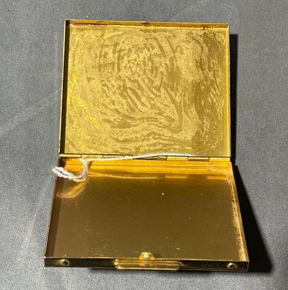 Brass and Mother-of-Pearl Compact with Leaf Design