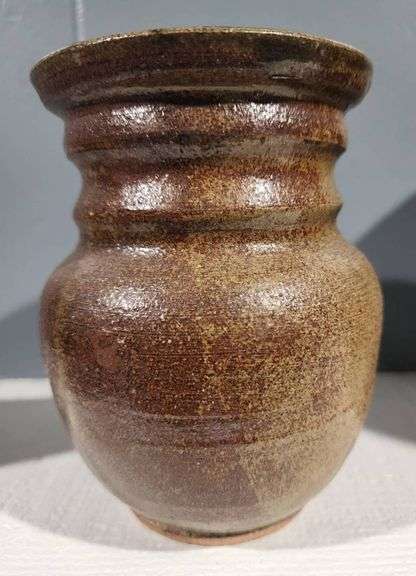 Handcrafted Vase with Brown Glaze, Marked ‘MZ G’, 6″