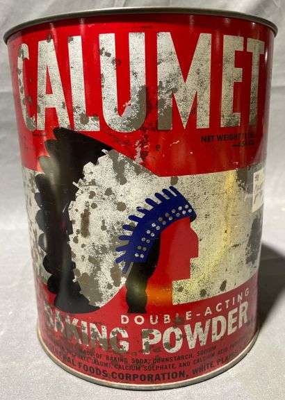 Calumet Double-Acting Baking Powder Tin, 7×9″