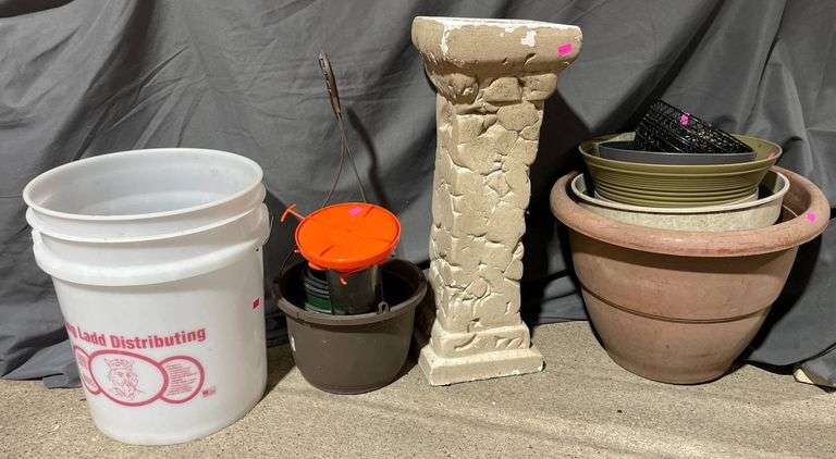 Pillar Decoration, Bucket, and Planters