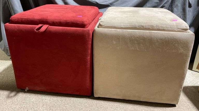 Fabric-Covered Storage Ottomans with Removable Lids, 17x17x17”