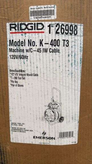 RIDGID
K-400 Drain Cleaning Snake Auger Machine, C-45 IW 1/2 in. x 75 ft. Cable inside Drum plus 4-Piece Tool Set and Gloves