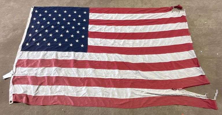 56×92 Inch United States Flag with Assorted Items in Storage Bin