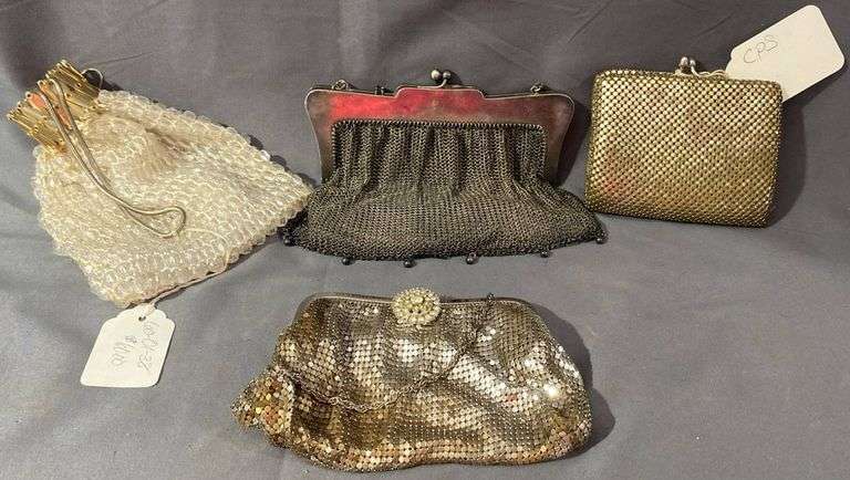 Four Evening Bags with Beaded, Mesh, and Metallic Designs