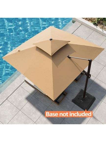 PELLEBANT - Double Top 11 ft. x 11 ft. Square Aluminum Heavy-Duty 360Â° Rotation Cantilever Patio Umbrella in Tan