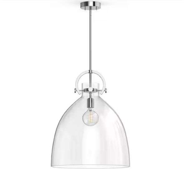 YANSUN
18 in. 1-Light Modern Geometric Brushed Nickel Pendant Light with Clear Glass Shade for Kitchen Island