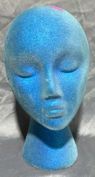 Blue Display Mannequin Head and Feathered Hat 10.5″, 9″