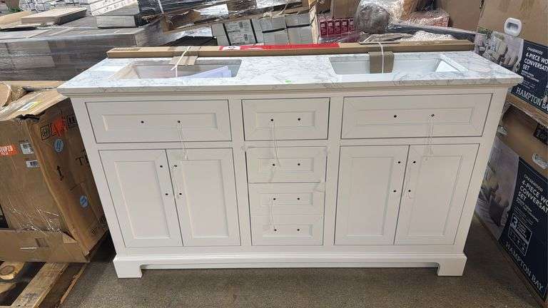 Home Decorators Collection
Doveton 60 in. Double Sink Freestanding White Bath Vanity with White Engineered Marble Top