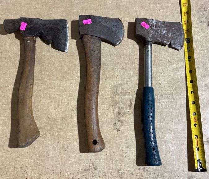 Three Hand Axes with Mixed Handles and Steel Blades