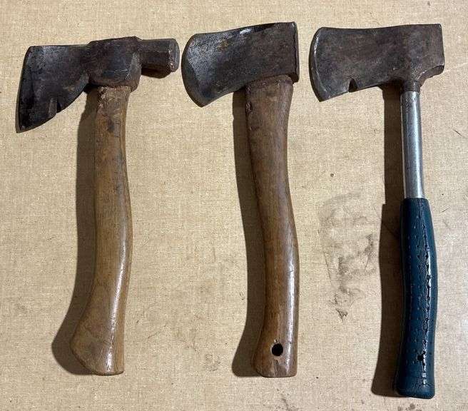 Three Hand Axes with Mixed Handles and Steel Blades