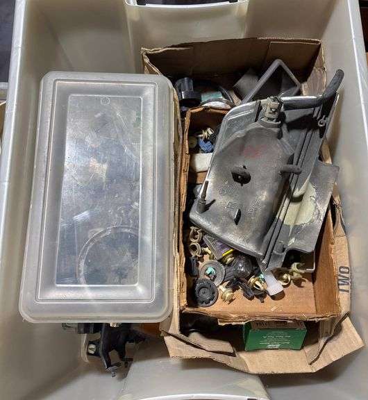Automotive and Plumbing Parts in Plastic Storage Bins