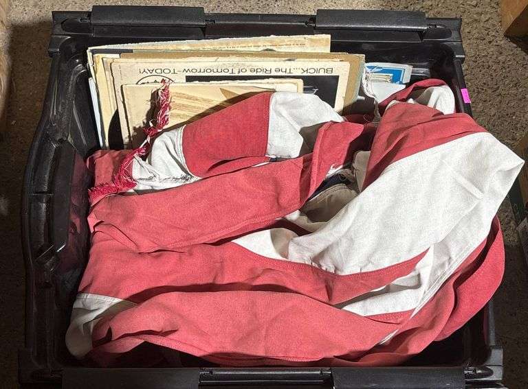 56×92 Inch United States Flag with Assorted Items in Storage Bin