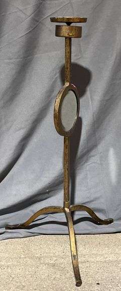 Metal Candle Holder With Circular Mirror and Tripod Base, 23″