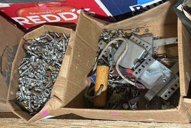 Metal Hardware Components Including Bolts, Screws, and Hinges