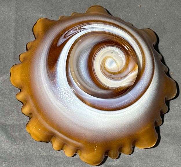 Caramel Slag Glass Bowl with Embossed Windmill Design, 8×2.5″