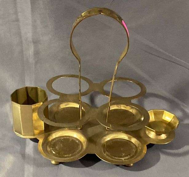 Brass Drink Server with Colored Glass Cups and Accessories, 4.5″