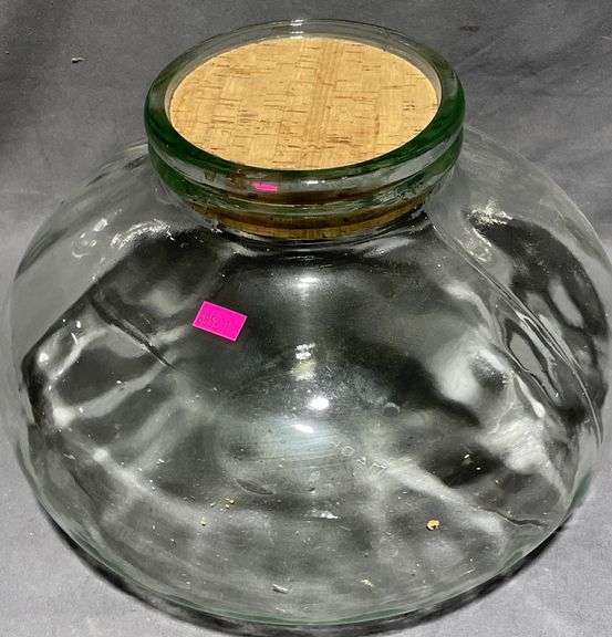 Clear Glass Jar With Cork Lid, Made in Italy, 12” Diameter, 9” Tall