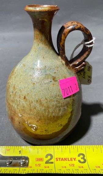 Small Glazed Pottery Ewer Signed ‘D. Evans’, 3.5″