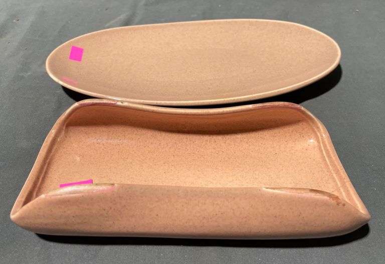 Russel Wright Steubenville Butter Dish in Salmon Pink, 10″