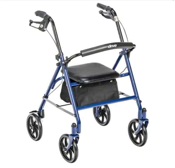 Drive Medical
Four Wheel Rollator Rolling Walker with Fold Up Removable Back Support, Blue