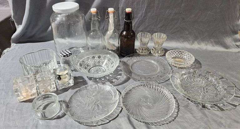 Glassware and Bottles with Pressed and Etched Designs