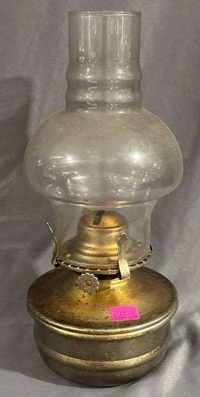 Lamplight Farms Brass Oil Lamp with Clear Glass Chimney, 11” Tall
