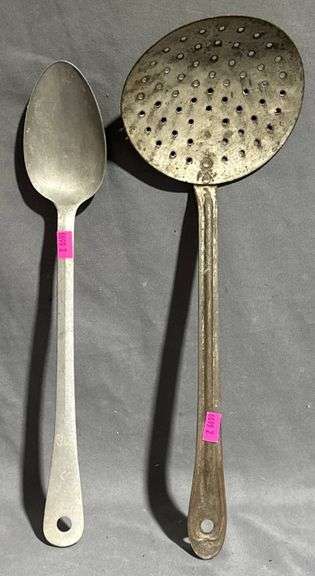 Two Long-Handled Metal Spoons, One Marked ‘Germany’, 13.5″ and 15″ Long