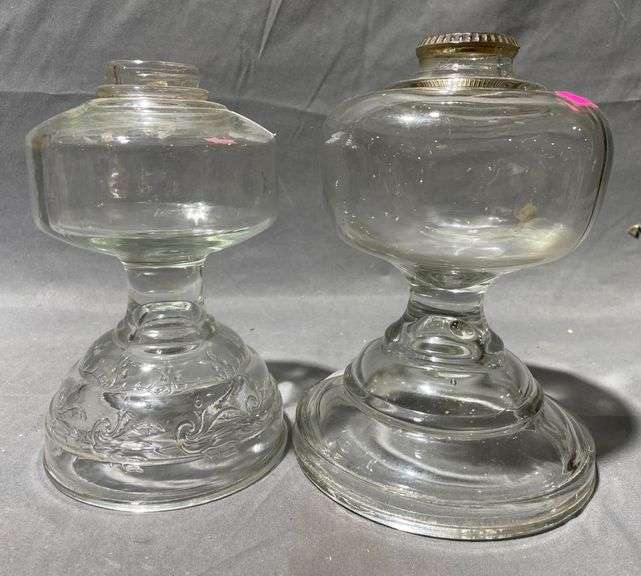 Glass Oil Lamp Bases with Etched and Smooth Designs